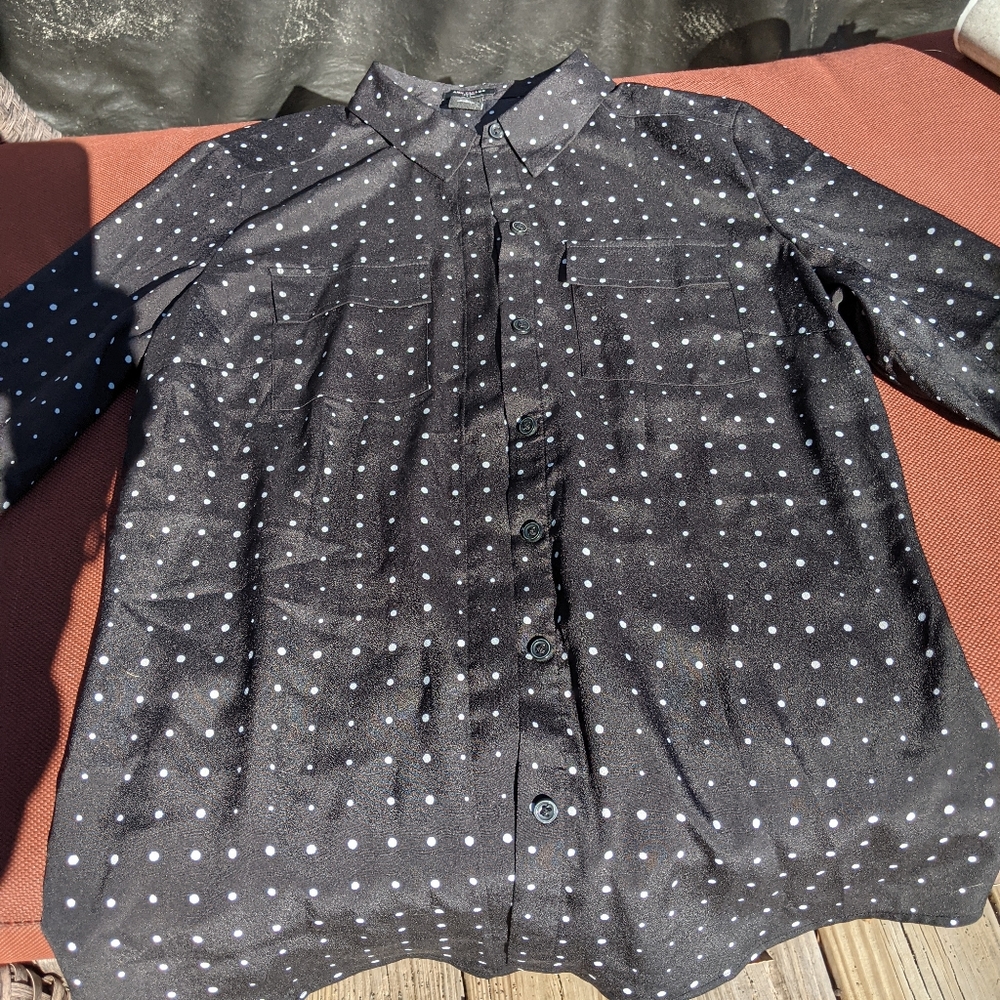 Ann Taylor Black and White Polkadot Button Up Blouse